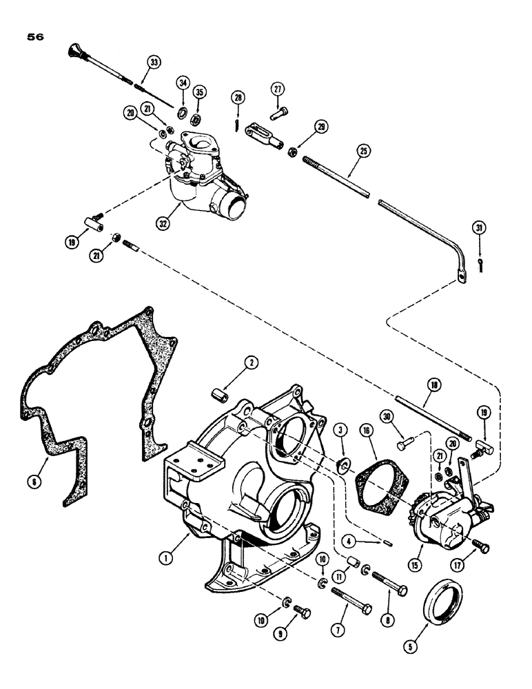 Схема запчастей Case IH 970 - (056) - TIMING GEAR COVER AND GOVERNOR LINKAGE, (377B) SPARK IGNITION ENGINE (02) - ENGINE