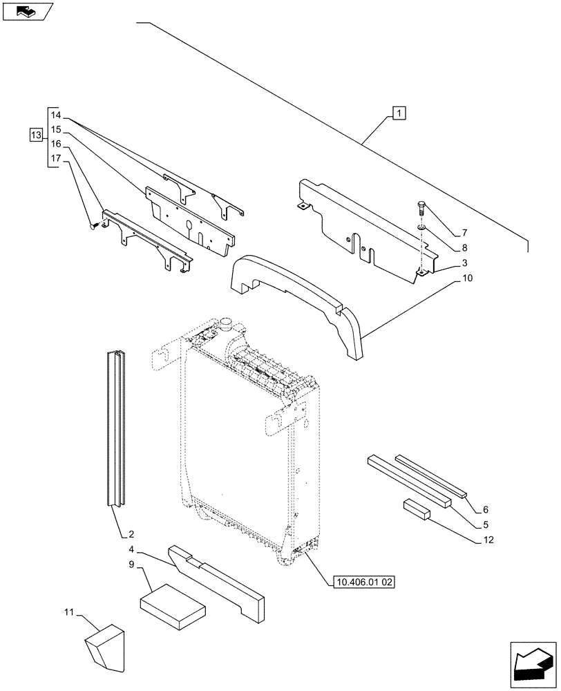 Схема запчастей Case IH PUMA 215 - (88.035.07[06]) - DIA KIT - FRONT HPL FOR MID MOUNT REMOTES LESS PTO, WITH AUX. COUPLERS - RADIATOR DUCT AND SEALS (88) - ACCESSORIES