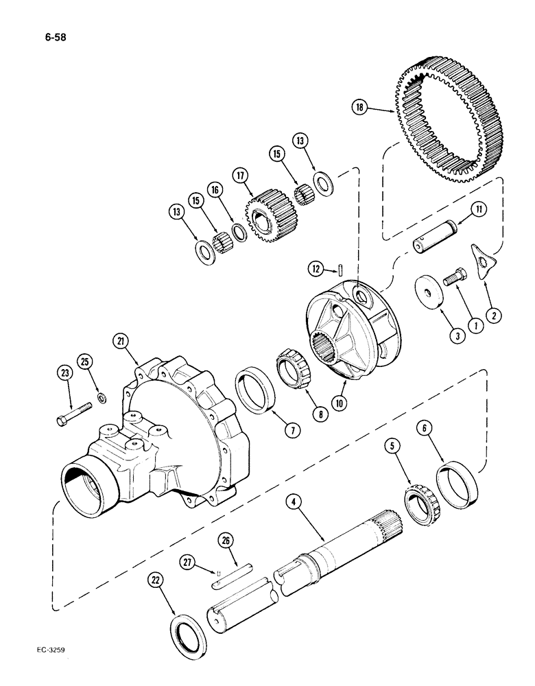 Схема запчастей Case IH 1896 - (6-60) - REAR AXLE, HOUSING AND PLANETARY GEARS, 96 AND 102" LONG, 3-7/8 DIA. AXLE, TRANS. S/N 16265423 & AFT (06) - POWER TRAIN