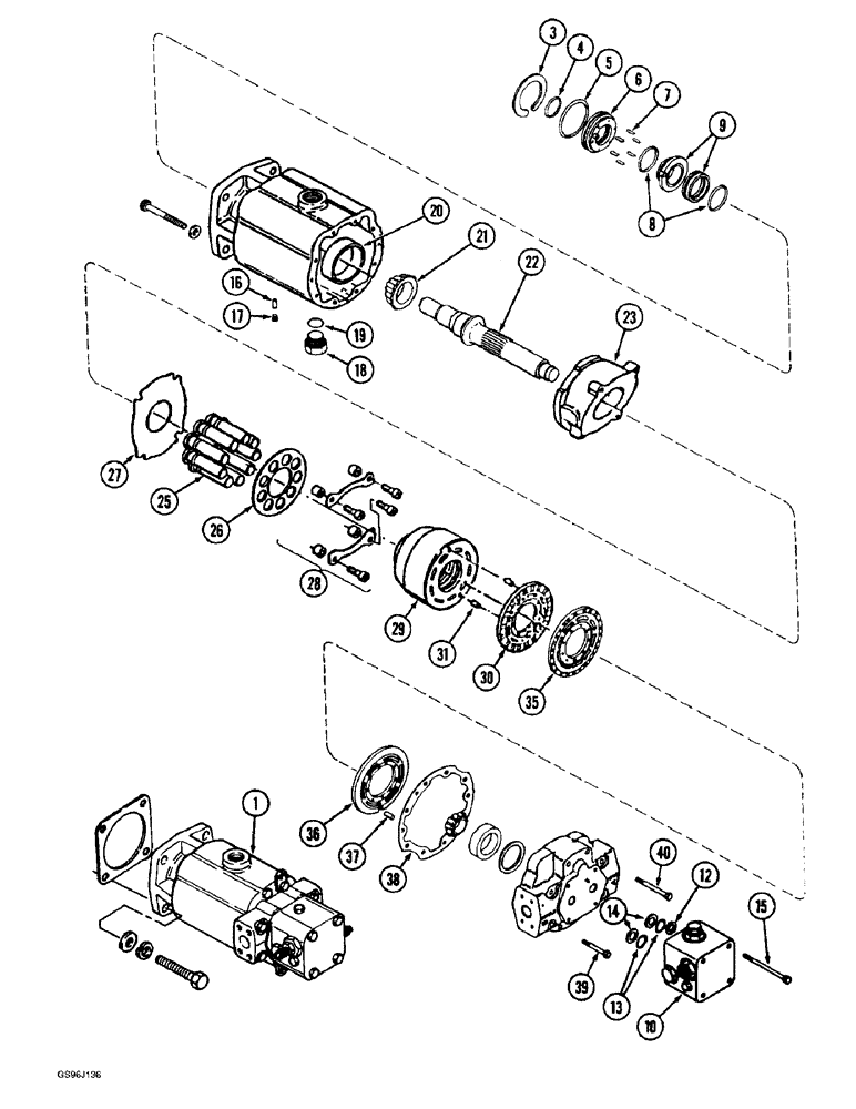 Схема запчастей Case IH 1660 - (6-38) - HYDROSTATIC MOTOR, SINGLE SPEED, 1958081C1 (03) - POWER TRAIN