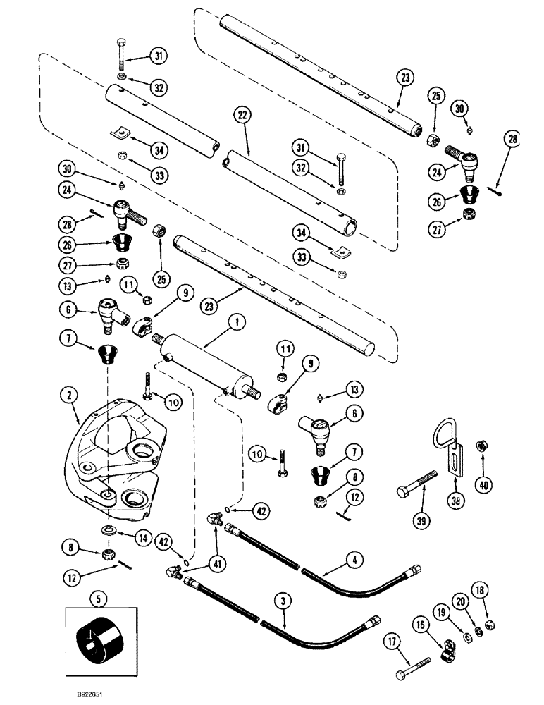 Схема запчастей Case IH 1688 - (5-24) - STEERING CYLINDER AND TIE ROD, POWER GUIDE AXLE (04) - STEERING