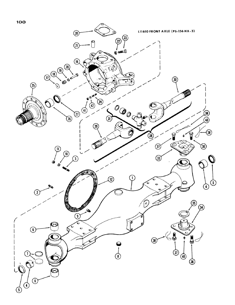 Схема запчастей Case IH 1200 - (100) - L11610 FRONT AXLE HOUSING AND KNUCKLE (06) - POWER TRAIN