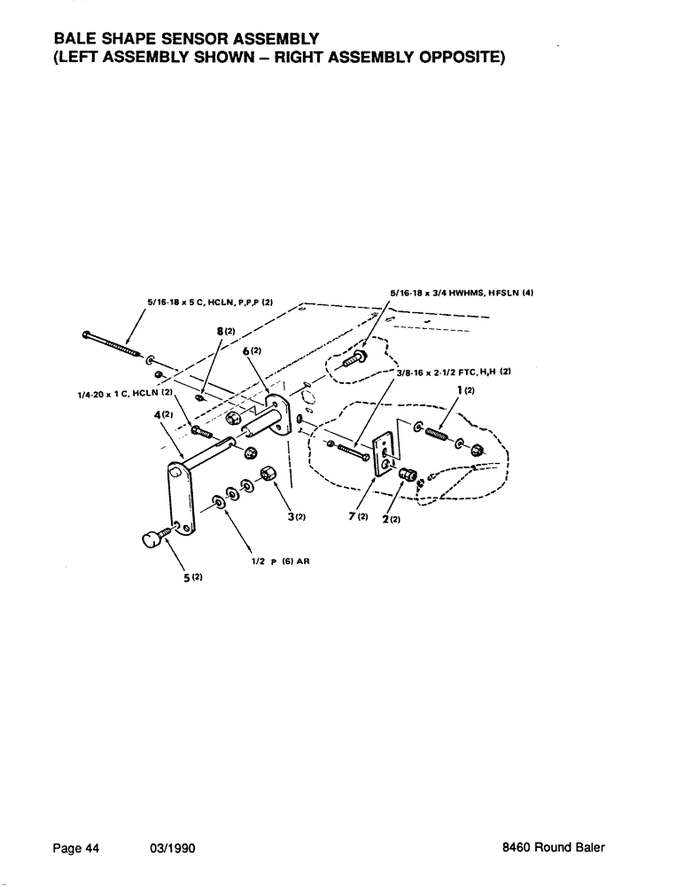Схема запчастей Case IH 8460 - (044) - BALE SHAPE SENSOR ASSEMBLY, LEFT ASSEMBLY SHOWN, RIGHT ASSEMBLY OPPOSITE (06) - ELECTRICAL
