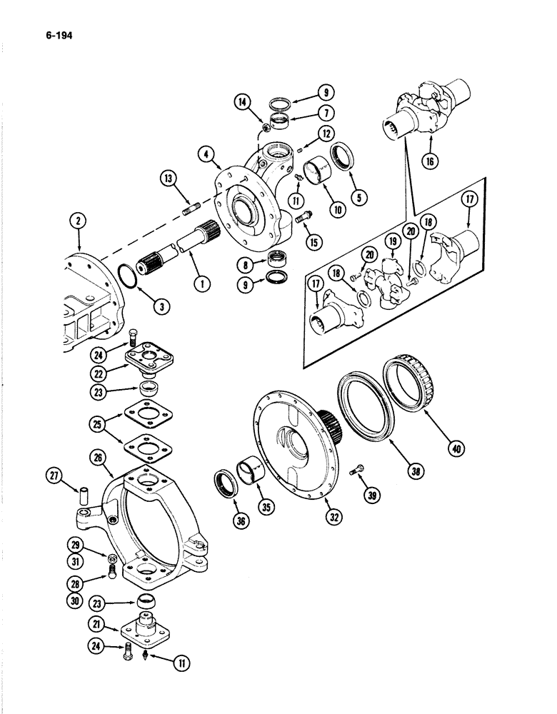 Схема запчастей Case IH 4894 - (6-194) - FRONT AXLE ASSEMBLY PRIOR TO P.I.N. 8865170, LH TRUNNION, SPINDLE AND SHAFT (06) - POWER TRAIN