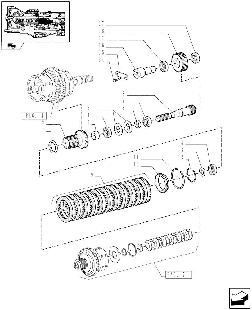 Схема запчастей Case IH PUMA 155 - (1.32.1/01[06]) - FULL POWER-SHIFT TRANS. 18X6 AND 17X6 - CENTRAL REDUCTION GEARS (VAR.330285) (03) - TRANSMISSION