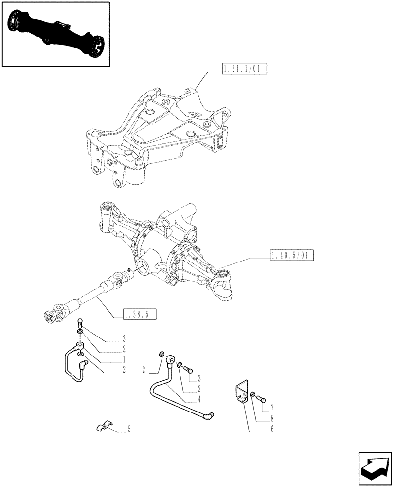 Схема запчастей Case IH JX1095N - (1.40.5) - (VAR.320) HIGH SPEED RING GEAR AND PINION 40KM/H, 4WD WITH FRONT BRAKE - BOX AND PIPES (04) - FRONT AXLE & STEERING