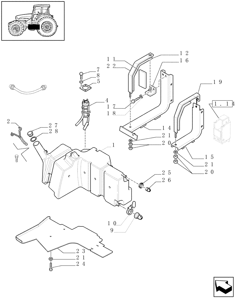 Схема запчастей Case IH MXU110 - (1.14.7/01[02]) - (VAR.131) SHIELD FUEL TANK - FUEL TANK AND RELATED PARTS (02) - ENGINE EQUIPMENT