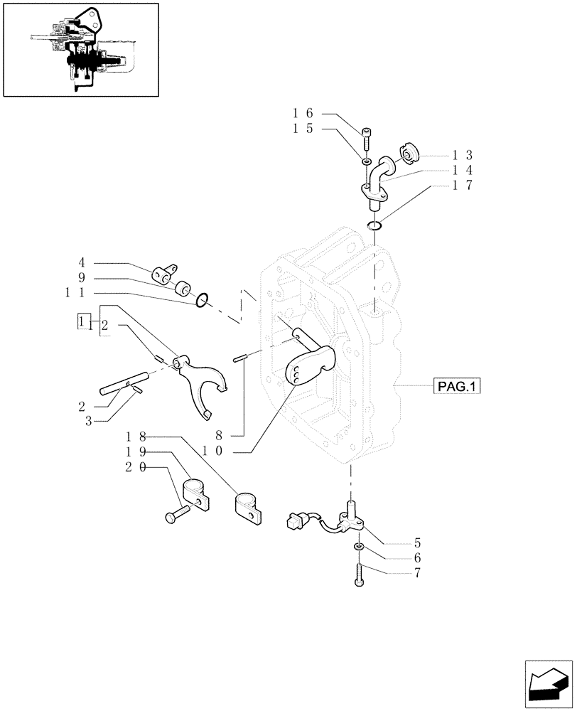 Схема запчастей Case IH MXU110 - (1.80.1/01[03]) - (VAR.096) POWER TAKE-OFF 540/1000 RPM - LEVER AND FORK (07) - HYDRAULIC SYSTEM