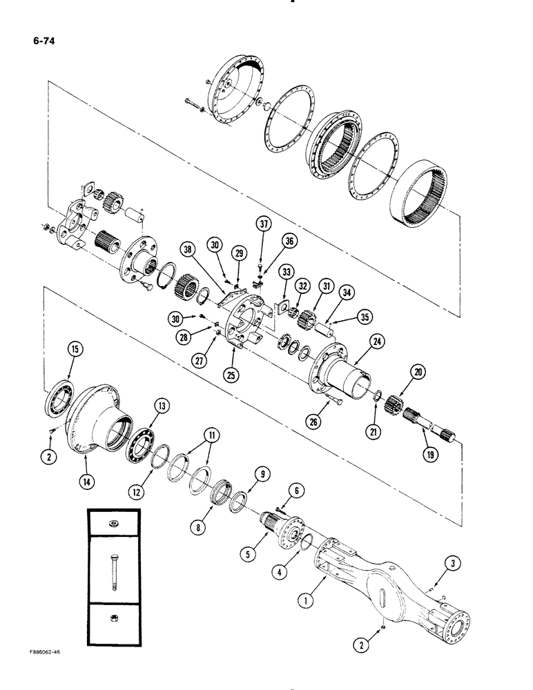 Схема запчастей Case IH STEIGER - (6-74) - AXLE ASSEMBLY, HOUSING AND WHEEL END, K598.60/70 SERIES (06) - POWER TRAIN