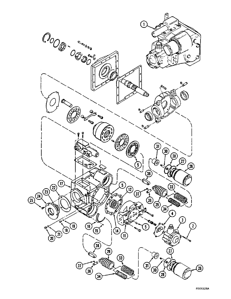 Схема запчастей Case IH 1680 - (6-28) - HYDROSTATIC PUMP, WITH SINGLE AND DUAL SPEED MOTOR, P.I.N. JJC0044502 AND AFTER (03) - POWER TRAIN