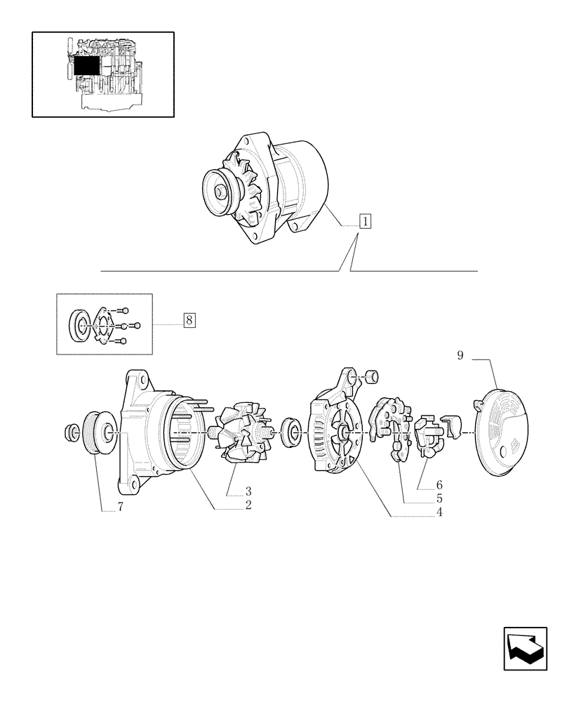 Схема запчастей Case IH JX1060C - (0.40.0/01A) - ALTERNATOR MOUNTING (01) - ENGINE