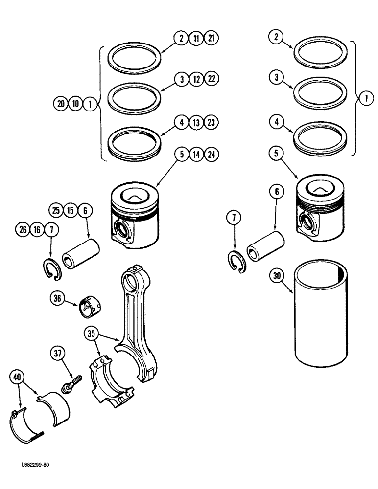 Схема запчастей Case IH 6000 - (2-58) - PISTONS, 4-390 ENGINE (02) - ENGINE