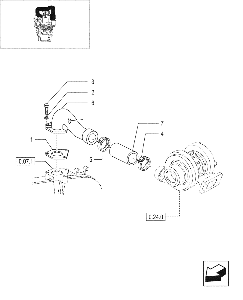 Схема запчастей Case IH JX95 - (0.24.2/01) - VAR - 747, 391102 - TTF ENGINE TIER 2 - TURBOCHARGING LINES (01) - ENGINE