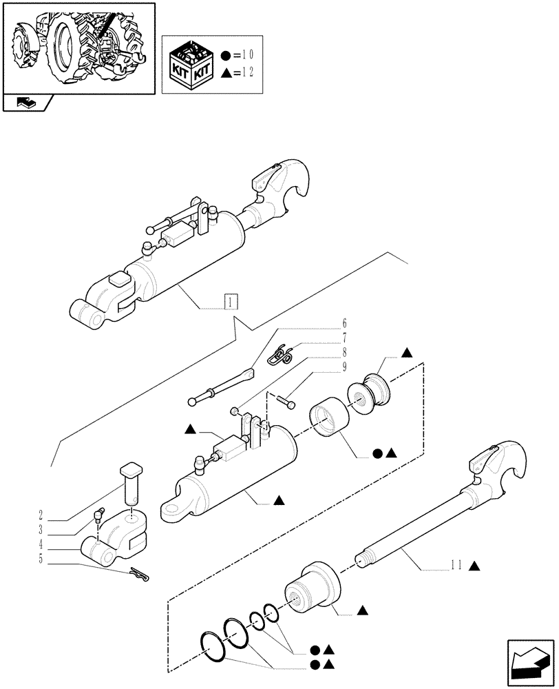 Схема запчастей Case IH PUMA 165 - (1.89.6/02A) - HYDRAULIC TOP LINK FOR ALL LINKAGE OPTIONS - BREAKDOWN (09) - IMPLEMENT LIFT