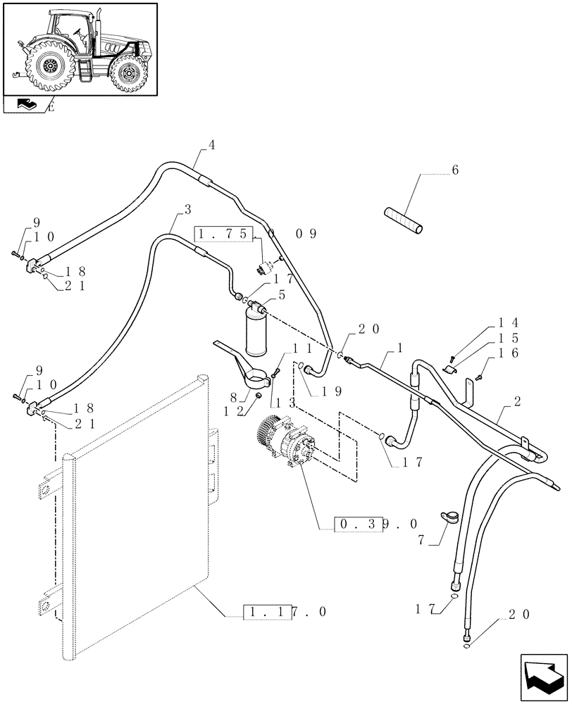 Схема запчастей Case IH PUMA 210 - (1.94.3[01]) - AIR CONDITIONING SYSTEM PIPES - C6821 (10) - OPERATORS PLATFORM/CAB