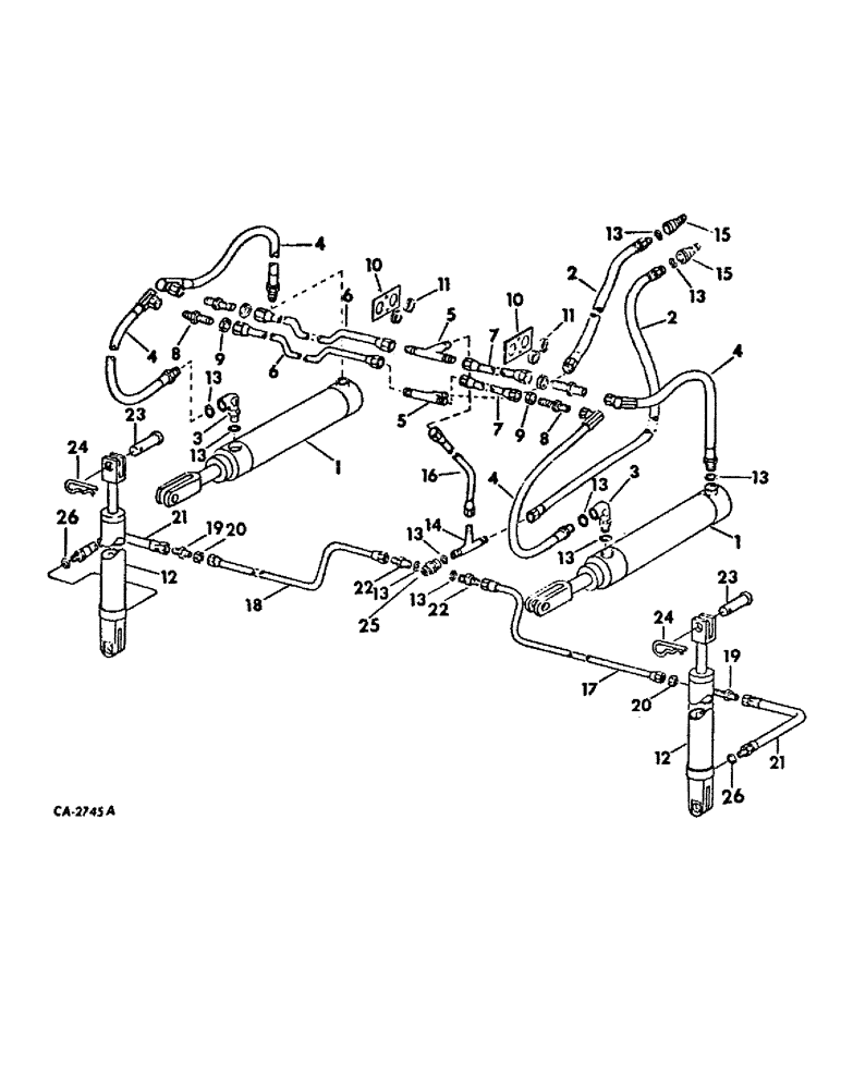 Схема запчастей Case IH 400 - (A-038) - HYDRAULIC CYLINDERS AND CONNECTIONS, FOR 8 ROW 