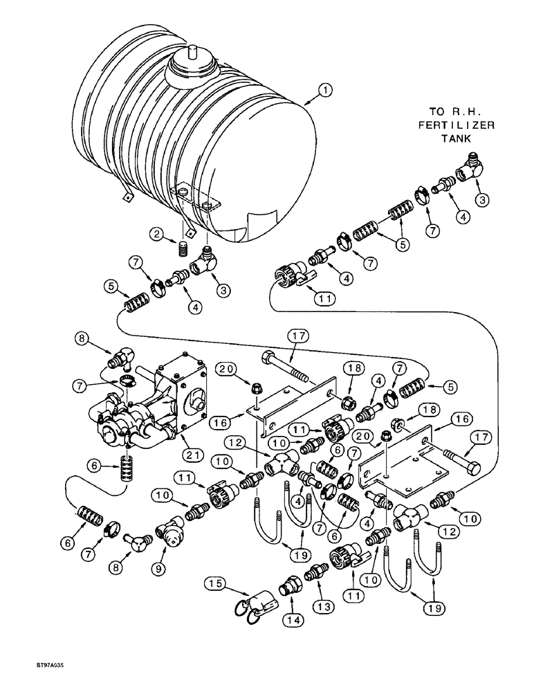 Схема запчастей Case IH 955 - (9F-020) - LIQUID FERTILIZER PISTON PUMP SYSTEM, TANK AND SUCTION LINES (09) - CHASSIS/ATTACHMENTS