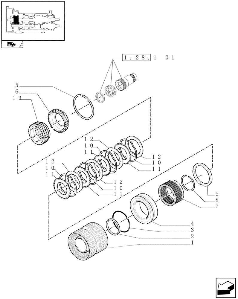 Схема запчастей Case IH MAXXUM 110 - (1.28.7[03]) - TRANSMISSION 16X16 OR 17X16 - SPEED ENGAGEMENT FRONT CLUTCH - HOUSING AND C2 DISKS (03) - TRANSMISSION