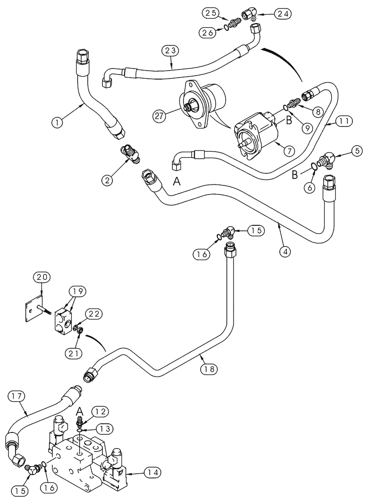 Схема запчастей Case IH 95XT - (08-40) - HYDRAULICS, ATTACHMENT - HIGH FLOW, GEAR, SUPPLY & RETURN TO PUMP (08) - HYDRAULICS