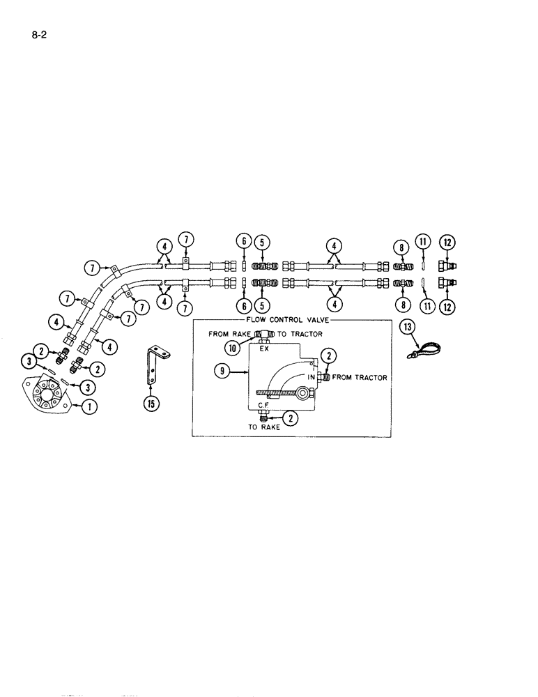 Схема запчастей Case IH 970 - (8-2) - HYDRAULIC MOTOR FLOW CONTROL VALVE AND HOSES (08) - HYDRAULICS