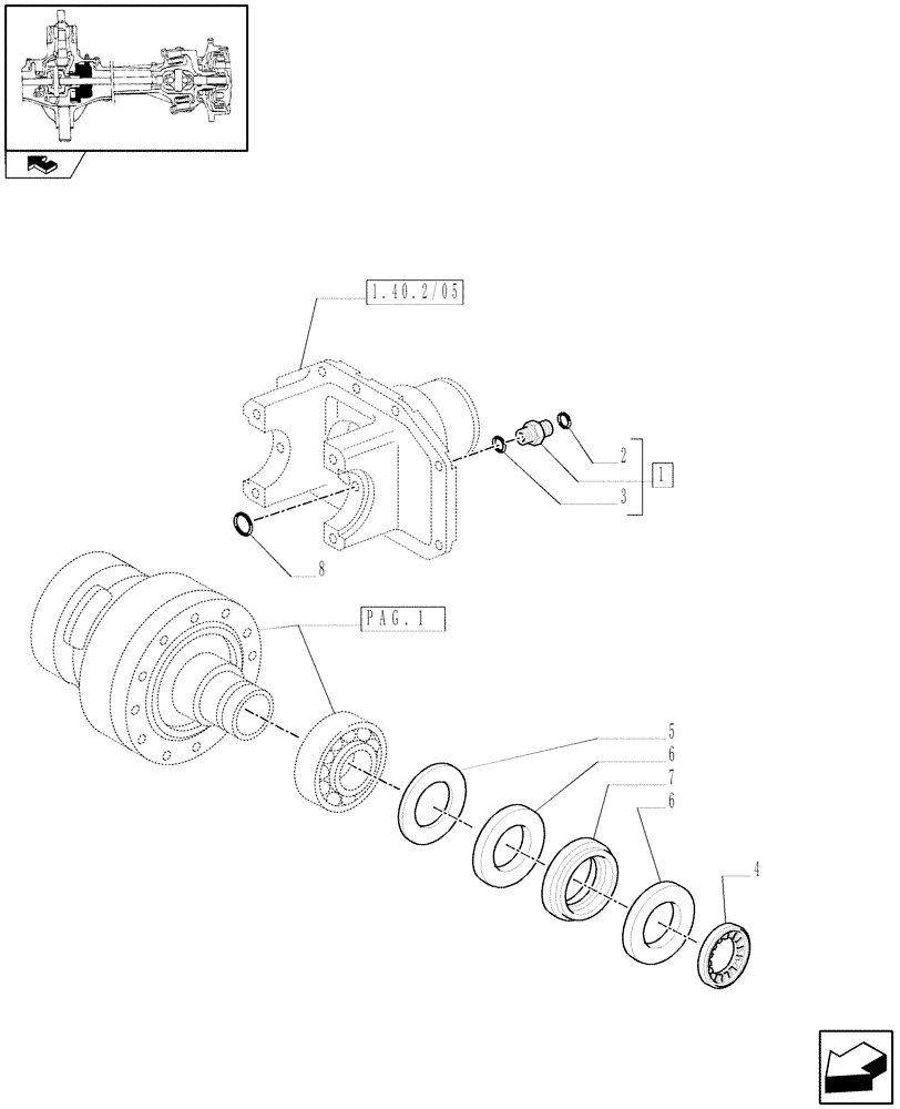 Схема запчастей Case IH PUMA 125 - (1.40. 2/07[02]) - (CL.4) FRONT AXLE W/MULTI-PLATE DIFF. LOCK AND STEERING SENSOR - DIFFERENTIAL (VAR.330408) (04) - FRONT AXLE & STEERING