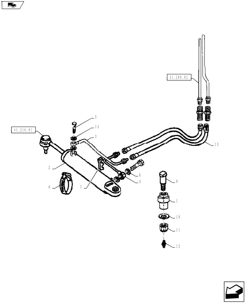 Схема запчастей Case IH FARMALL 75A - (41.200.01[01]) - STEERING CYLINDER HOSES - 2WD (41) - STEERING