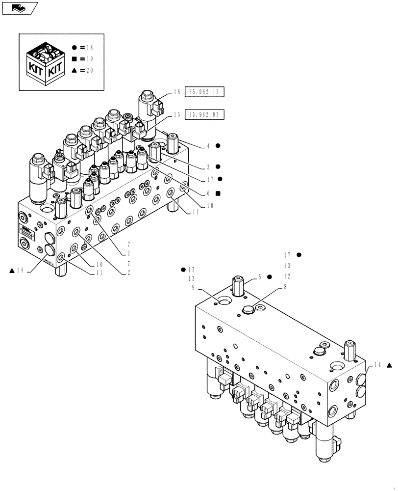 Схема запчастей Case IH 4430 - (35.962.12) - BOOM CONTROL VALVE BREAKDOWN, 8 BANK, 120 BOOM (35) - HYDRAULIC SYSTEMS