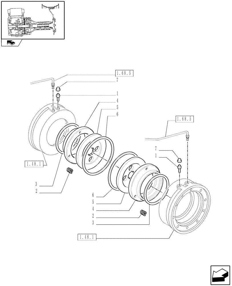 Схема запчастей Case IH FARMALL 85C - (1.65.3) - PARKING BRAKE SYSTEM (05) - REAR AXLE