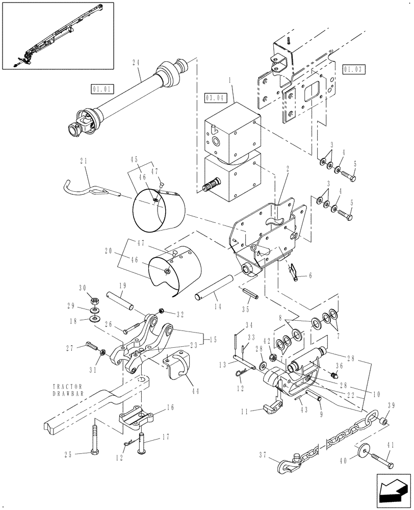 Схема запчастей Case IH DC162F - (12.01) - DRAWBAR HITCH & SAFETY CHAIN (12) - MAIN FRAME