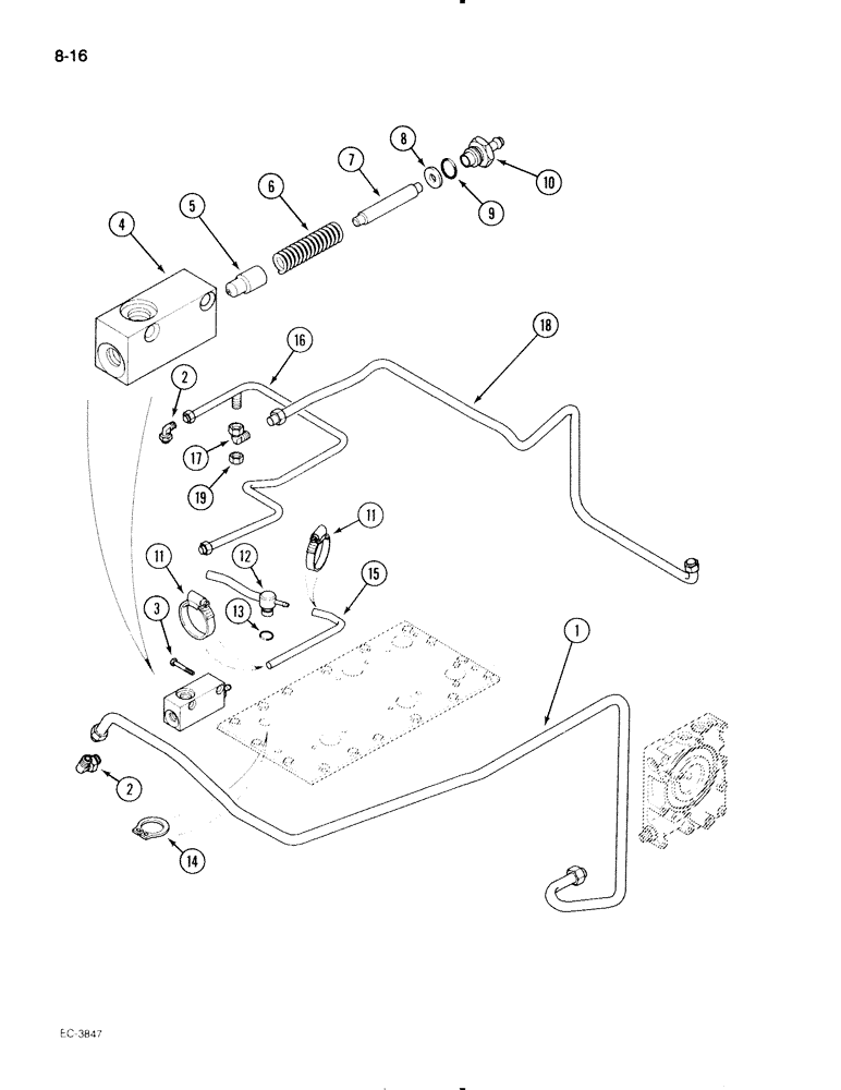 Схема запчастей Case IH 695 - (8-16) - REGULATOR VALVE AND CONNECTIONS CREEP, WITH CAB (08) - HYDRAULICS