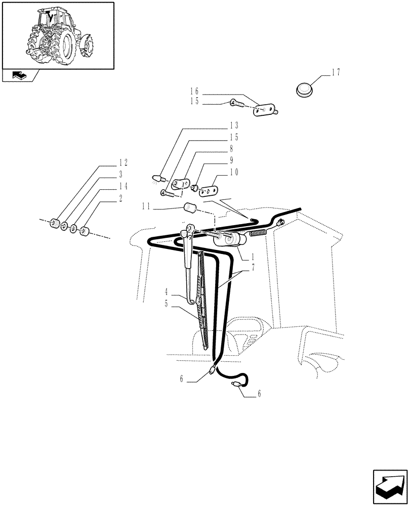 Схема запчастей Case IH FARMALL 85N - (1.92.91/01[01]) - REAR WINDSHIELD WIPER (VAR.330642) (10) - OPERATORS PLATFORM/CAB