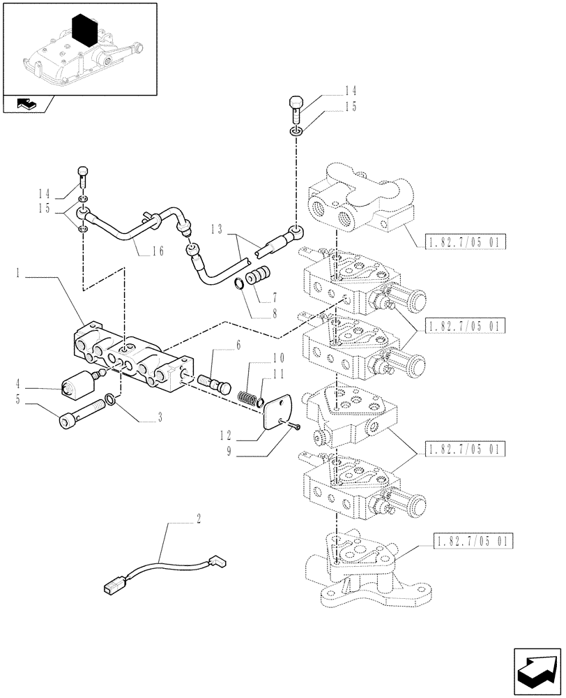 Схема запчастей Case IH FARMALL 85N - (1.82.7/05[03]) - 3 REM. VALVES FOR MECHANICAL LIFTER W/HYDRAULIC DIVIDER - QUICK COUPLINGS (VAR.330391-332391-333391-335391 / 743526) (07) - HYDRAULIC SYSTEM