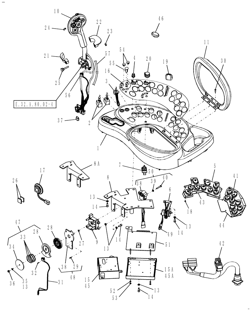 Схема запчастей Case IH AFX8010 - (E.32.A.80.02[2]) - CONSOLE AND CONTROLS, R.H. E - Body and Structure