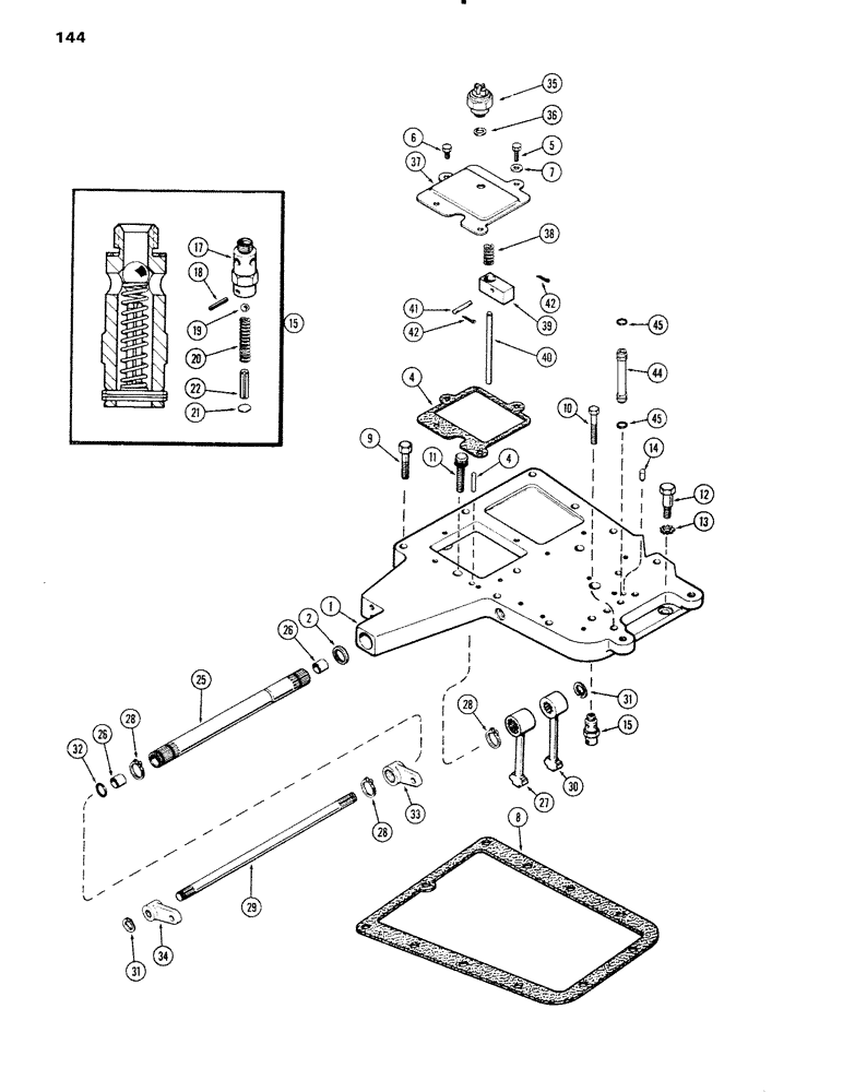 Схема запчастей Case IH 1090 - (144) - GEAR SHIFT MECHANISM, COVERS AND RELIEF VALVE, POWER SHIFT (06) - POWER TRAIN