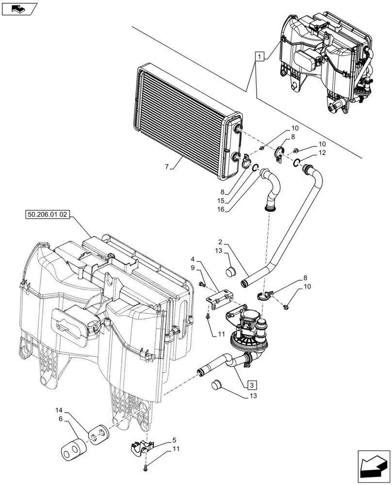 Схема запчастей Case IH FARMALL 65C - (50.206.01[03]) - HEATING SYSTEM - HEATER - BREAKDOWN (50) - CAB CLIMATE CONTROL