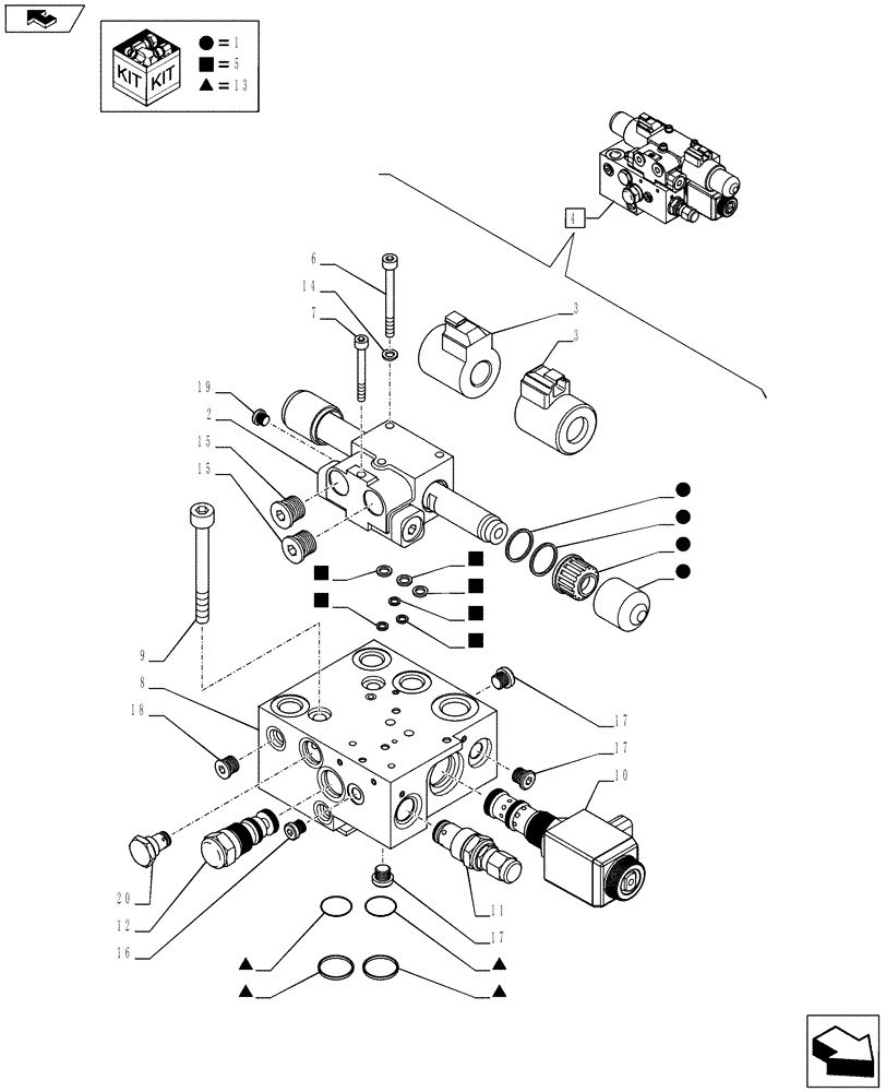 Схема запчастей Case IH PUMA 215 - (41.200.04[03]) - AUTO GUIDANCE SYSTEM READY FOR ARM REST MOUNTED SCREEN - AUTO GUIDANCE VALVE - BREAKDOWN (VAR.743348 / 743610; VAR.728190) (41) - STEERING