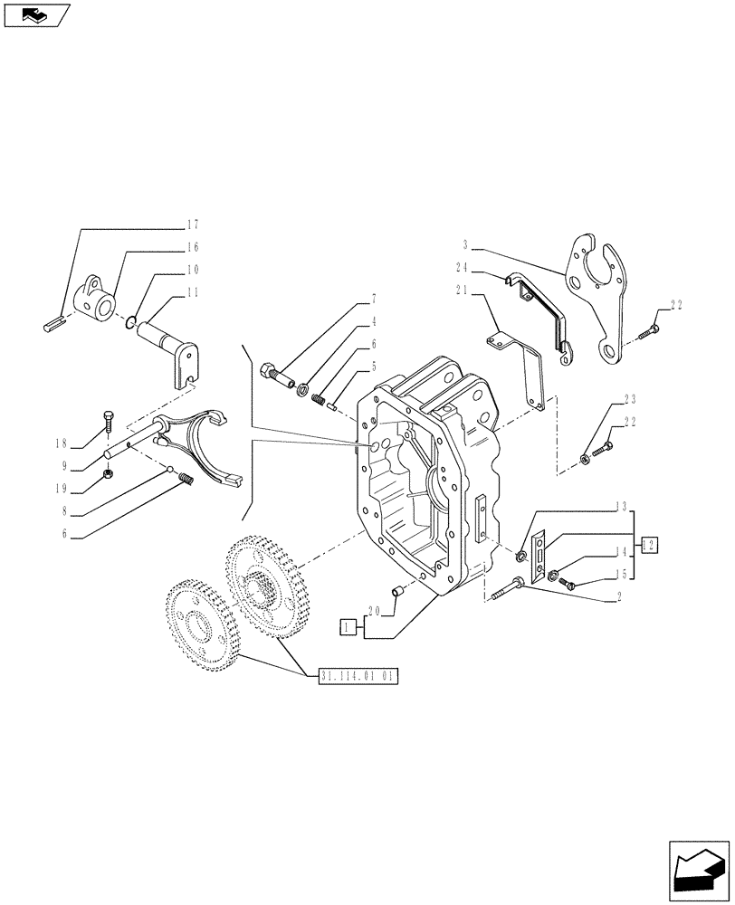 Схема запчастей Case IH PUMA 215 - (31.114.01[03]) - POWER TAKE-OFF 540E/1000 RPM - COVER AND ENGAGEMENT (31) - IMPLEMENT POWER TAKE OFF