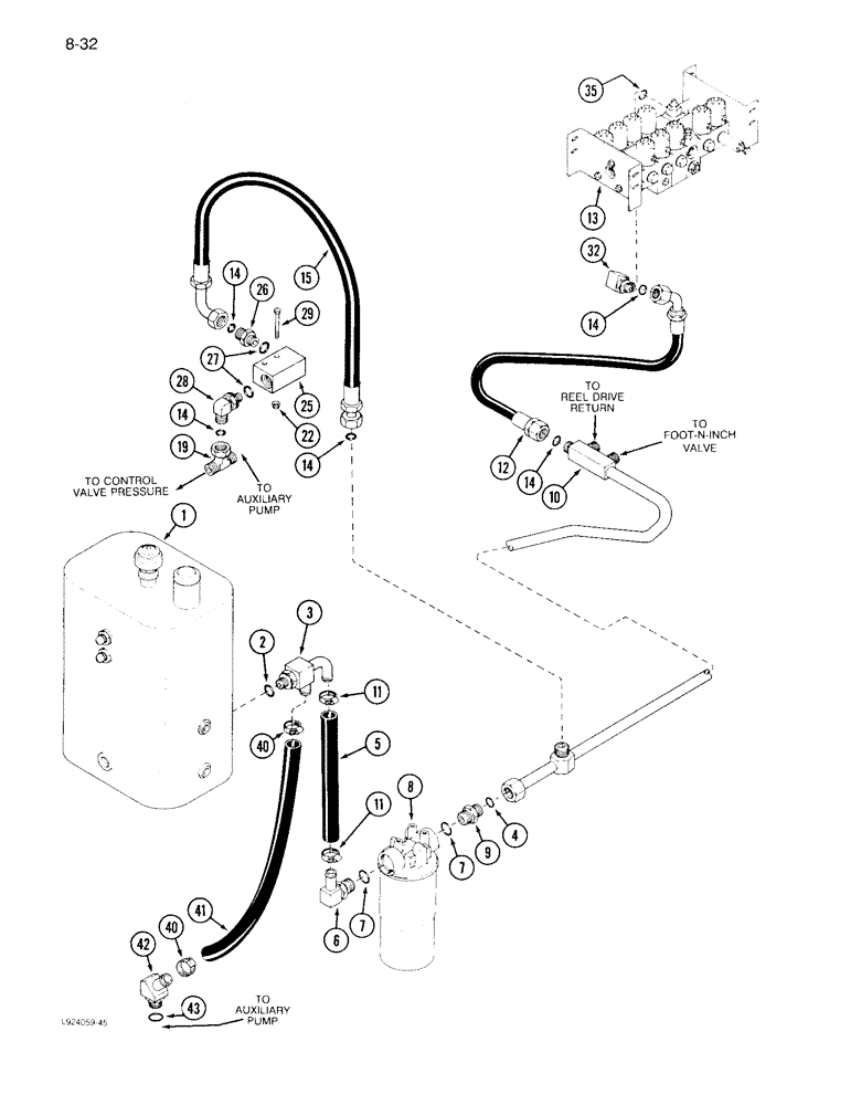 Схема запчастей Case IH 1640 - (8-032) - HEADER LIFT RETURN SYSTEM, P.I.N. JJC0097190 AND AFTER (07) - HYDRAULICS