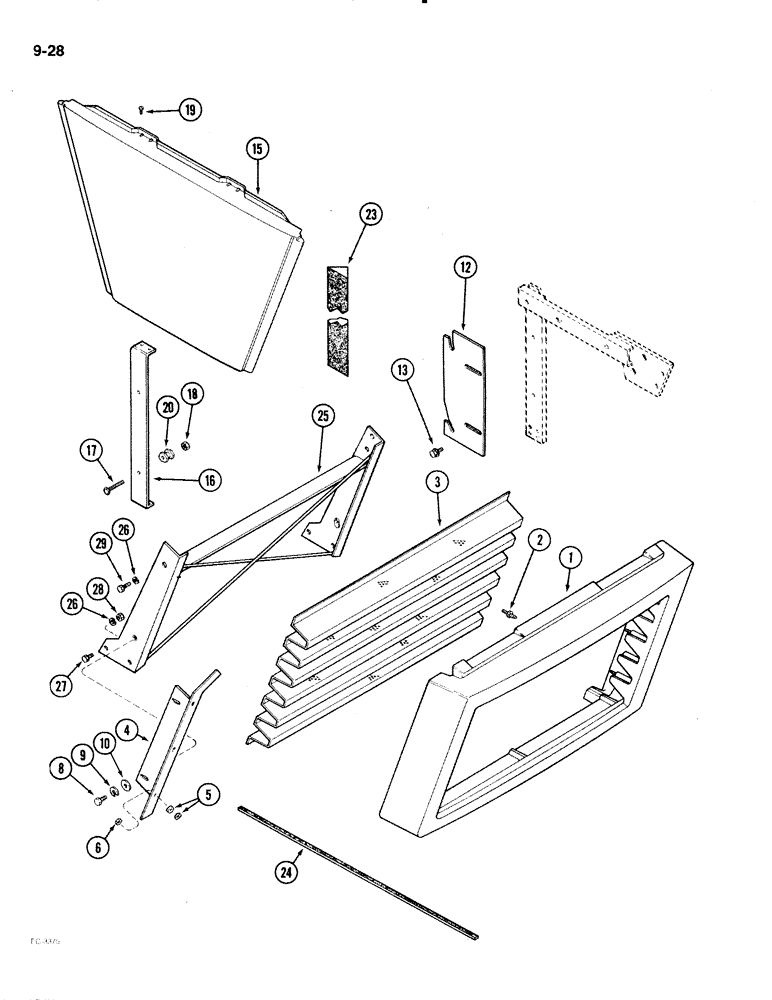 Схема запчастей Case IH 2096 - (9-028) - LOWER GRILLE AND SIDE PANELS (09) - CHASSIS/ATTACHMENTS