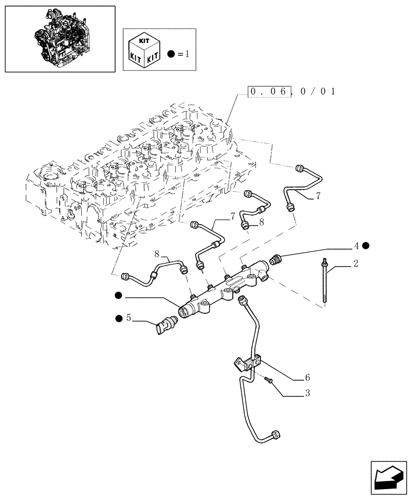 Схема запчастей Case IH MAXXUM 130 - (0.14.9/02) - INJECTION EQUIPMENT - PIPING (STD + VAR.330003-332115-332116) (01) - ENGINE