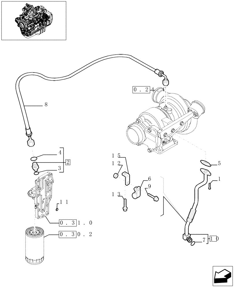 Схема запчастей Case IH F4GE0684C D600 - (0.30.5[01]) - PIPING - ENGINE OIL (504019901) 