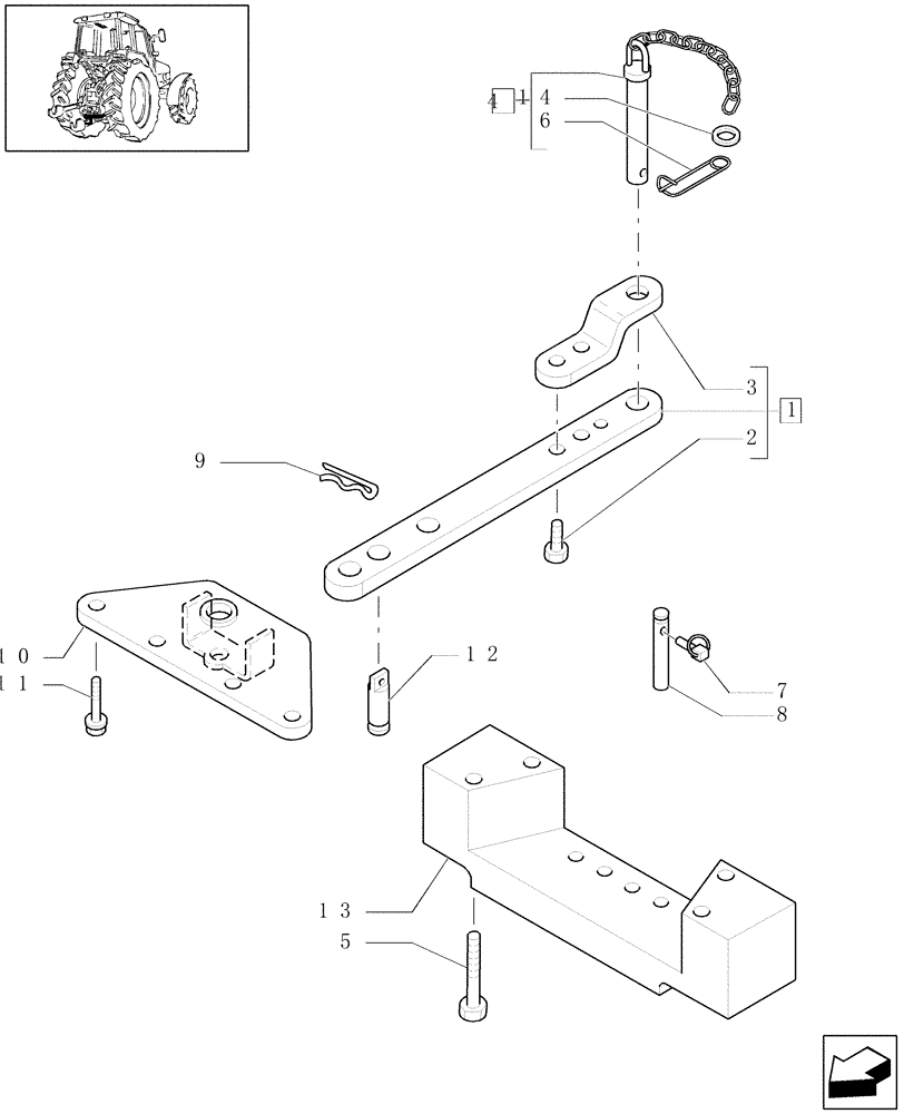 Схема запчастей Case IH MXU115 - (1.89.0) - (VAR.907) DRAWBAR FOR SLIDING SUPPORT (09) - IMPLEMENT LIFT