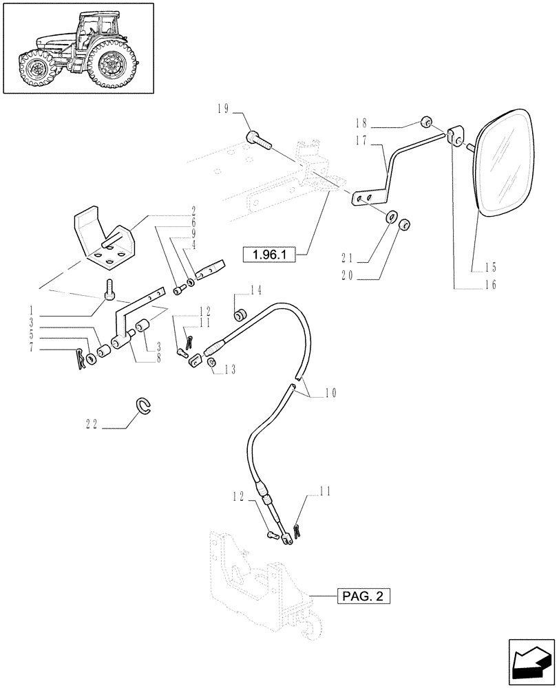 Схема запчастей Case IH JX1090U - (1.89.3/02[01]) - (VAR.929) TOW HOOK AND DRAWBAR (PICK-UP) - MIRRORS & FLEXIBLE CABLE (09) - IMPLEMENT LIFT