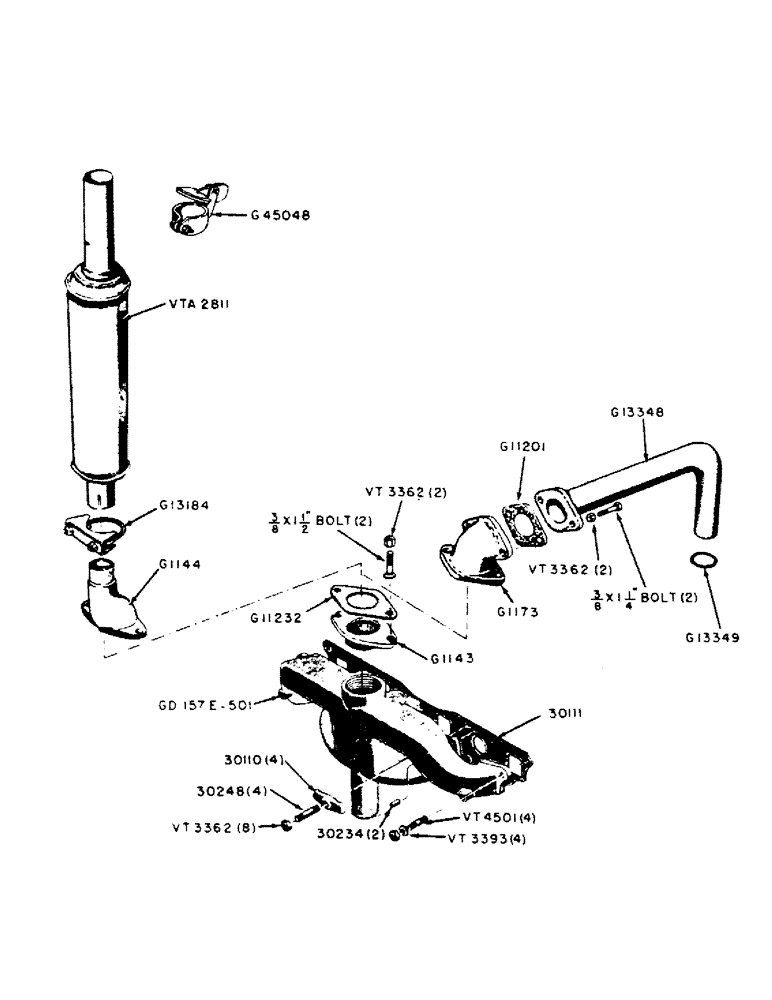 Схема запчастей Case IH 300B-SERIES - (052) - DIESEL ENGINE, MANIFOLD AND UPRIGHT MUFFLER (02) - ENGINE