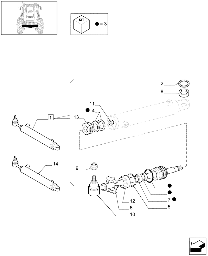 Схема запчастей Case IH JX1085C - (1.63.5/ A) - STEERING CONTROL CYLINDER - BREAKDOWN - D5665 (05) - REAR AXLE