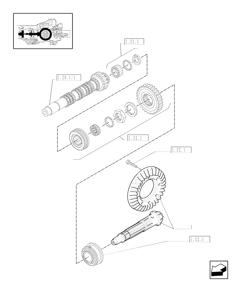 Схема запчастей Case IH JX1070C - (1.32.1/01[01]) - (VAR.138) NA - 8X8 (30KM/H) P. SHUTTLE FOR ADJUSTABLE COLUMN WITHOUT CAB - BEVEL DRIVE (03) - TRANSMISSION