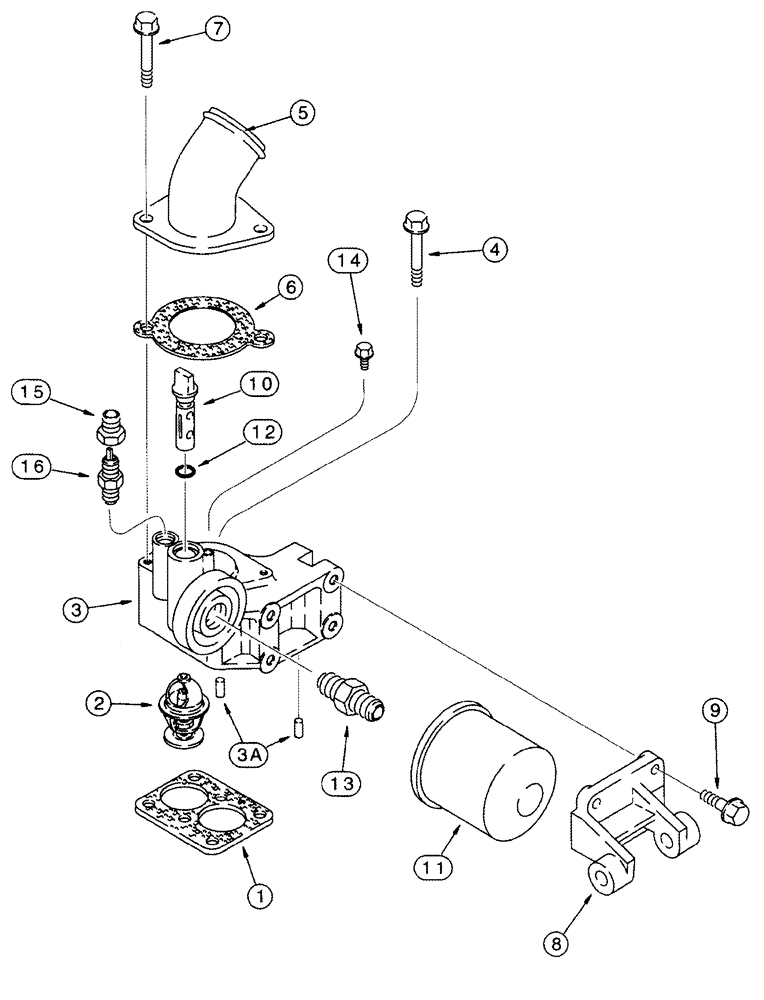 Схема запчастей Case IH 420 - (02-16) - HOUSING, THERMOSTAT - FILTER, WATER (01) - ENGINE