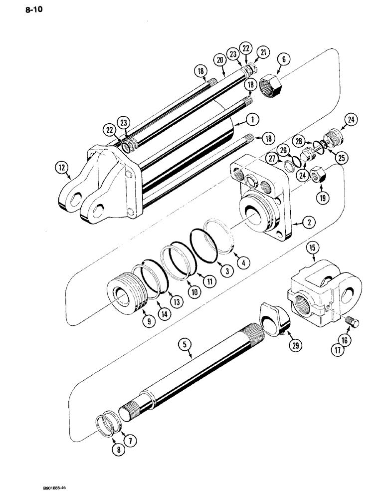 Схема запчастей Case IH 540 - (8-010) - ENDGATE LIFT CYLINDER, 1263474C91, TIE ROD STOP VALVE DOUBLE ACTING, 3-1/2 ID X 8 INCH STROKE (08) - HYDRAULICS