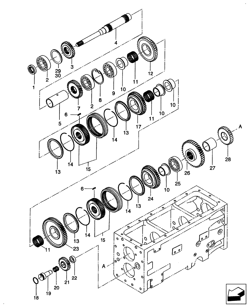 Схема запчастей Case IH DX55 - (03.04) - FRONT TRANSMISSION GEARS - EHSS (03) - TRANSMISSION