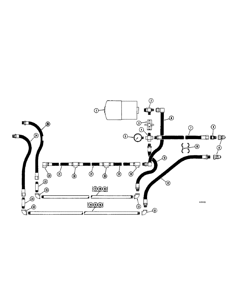 Схема запчастей Case IH 3300-SERIES - (08) - HYDRAULIC HOSE AND GAUGE, IN FURROW HITCH, 4, 5, 6 AND 7 BOTTOM 